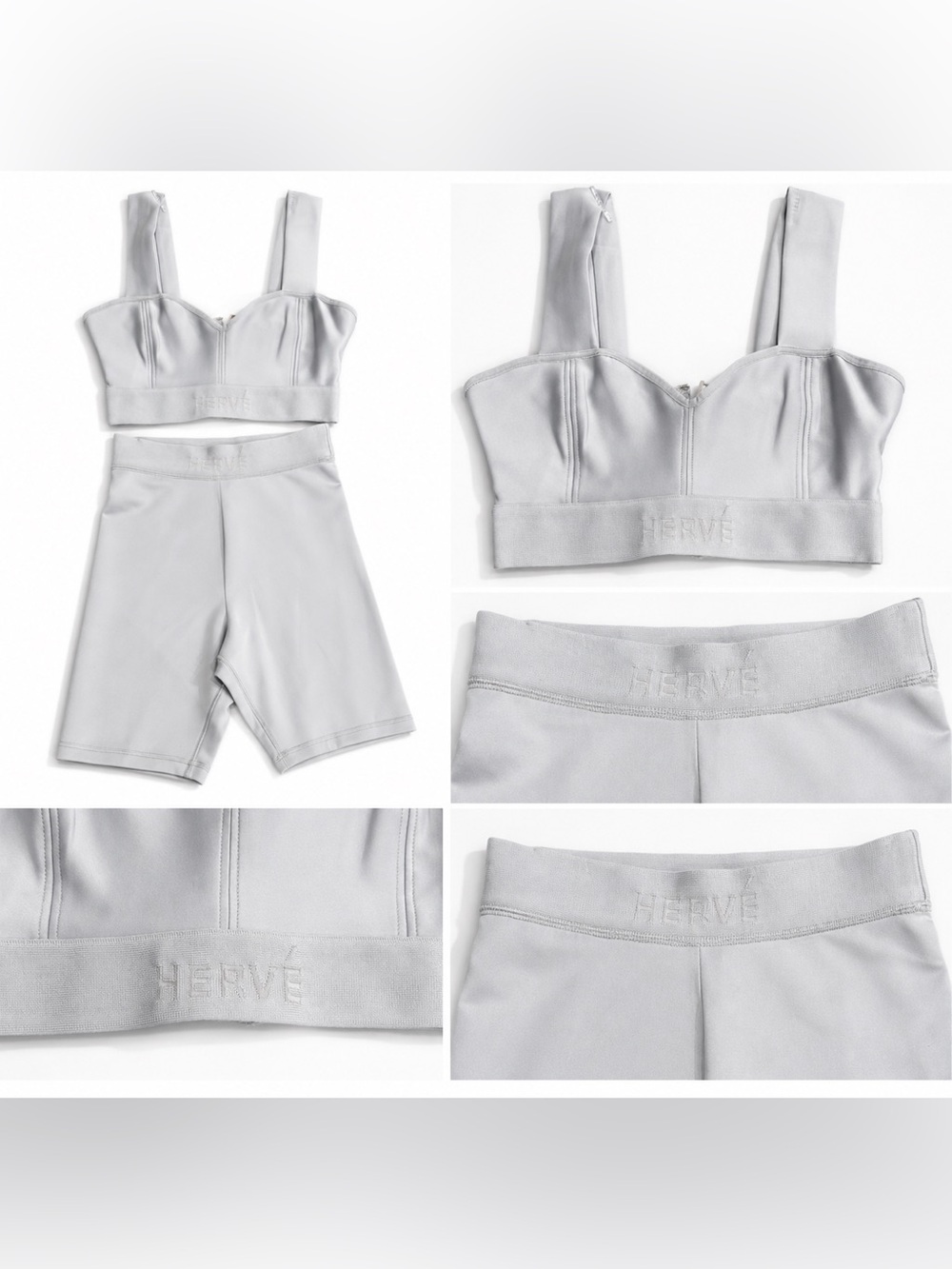 Herve Leger Light Gray/White Bandage Crop Top